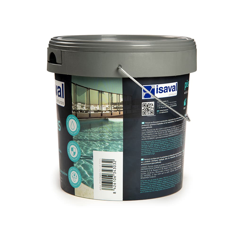 Pintura acrílica al agua para piscinas color azul Isaval (5 kg / 11 lb) - Miniatura 2