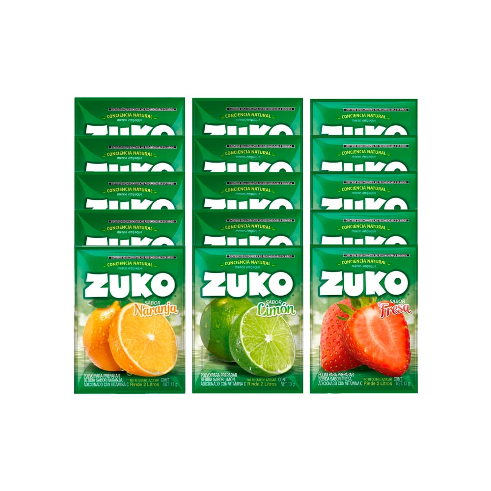 Combo refrescos zuko naranja (5 x 13 g) + zuko fresa (5 x 13 g) + zuko limón (5 x 13 g) - Miniatura 1