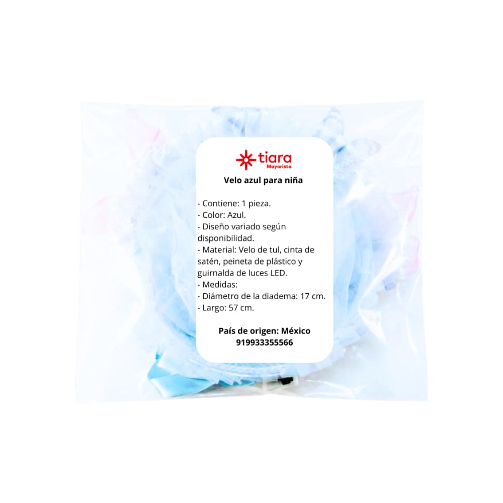 Velo azul para niña Tiara - Miniatura 2