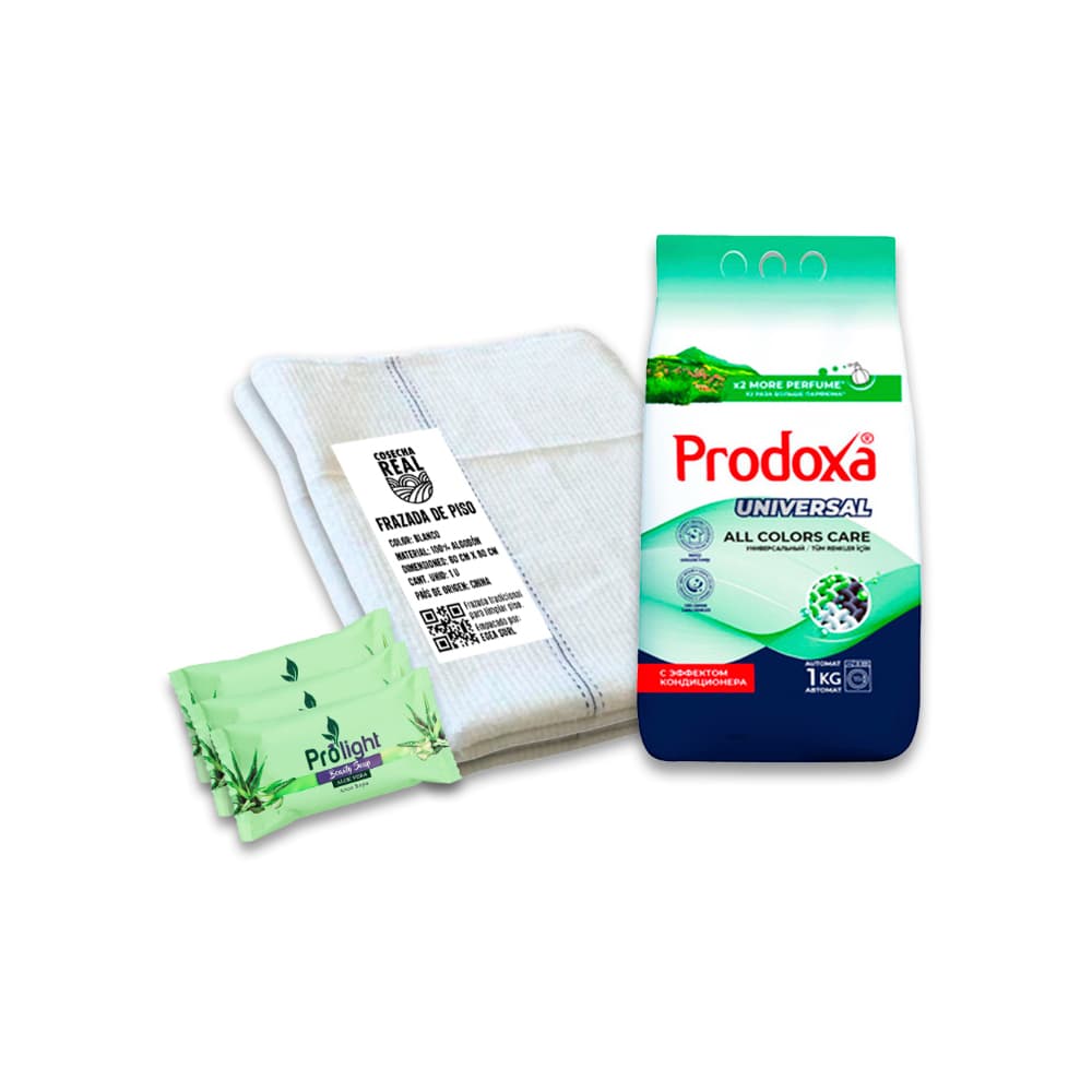 Combo para limpieza: Frazada de piso Cosecha Real + Jabón con fragancia a aloe vera Prolight + Detergente en polvo Prodoxa - Imagen 1