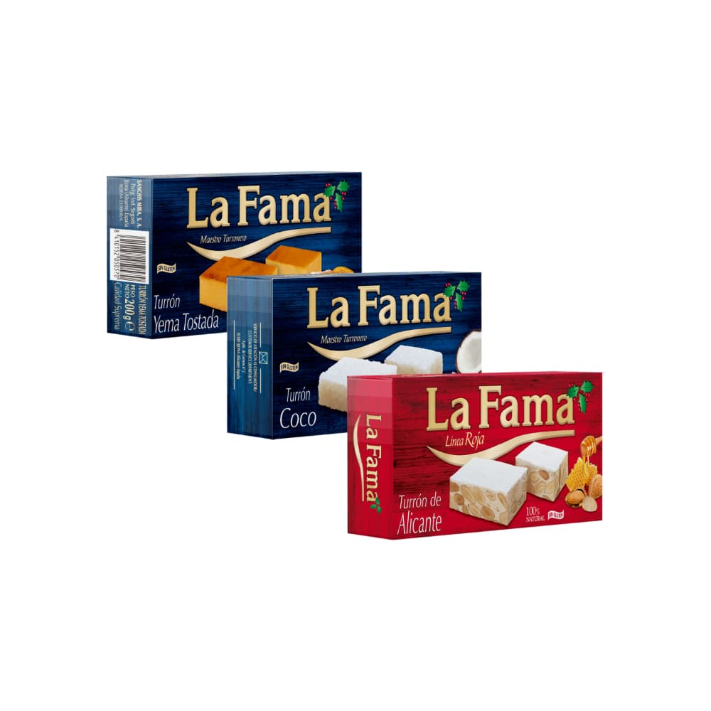 Turrón de Yema tostada La Fama + Turrón de Alicante La Fama + Turrón de Coco La Fama - Imagen 1