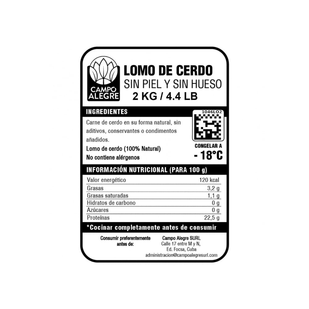 Lomo de cerdo sin hueso y sin piel Campo Alegre (2 kg / 4.4 lb) - Miniatura 3