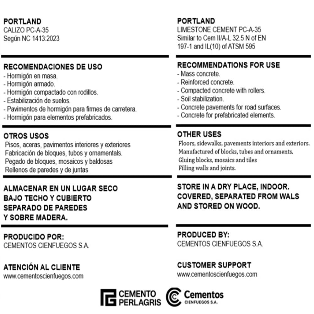 Cemento especial PORTLAND Calizo PC-A-35 Perla Gris (40 kg/88.18lb) - Miniatura 2