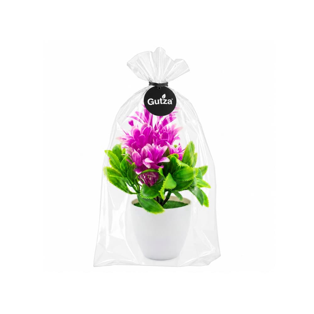 Planta artificial púrpura y verde en maceta redonda blanca Gutza - Miniatura 3