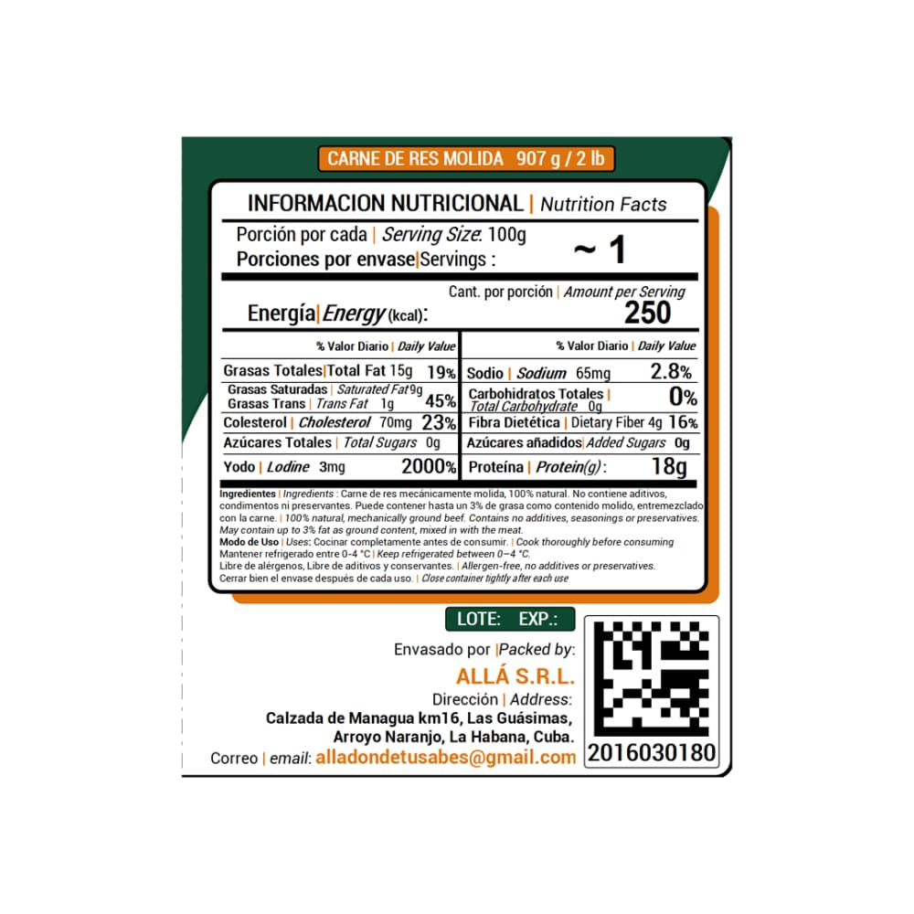 Carne de res molida ALLÁ (907 g / 2 lb) - Miniatura 4