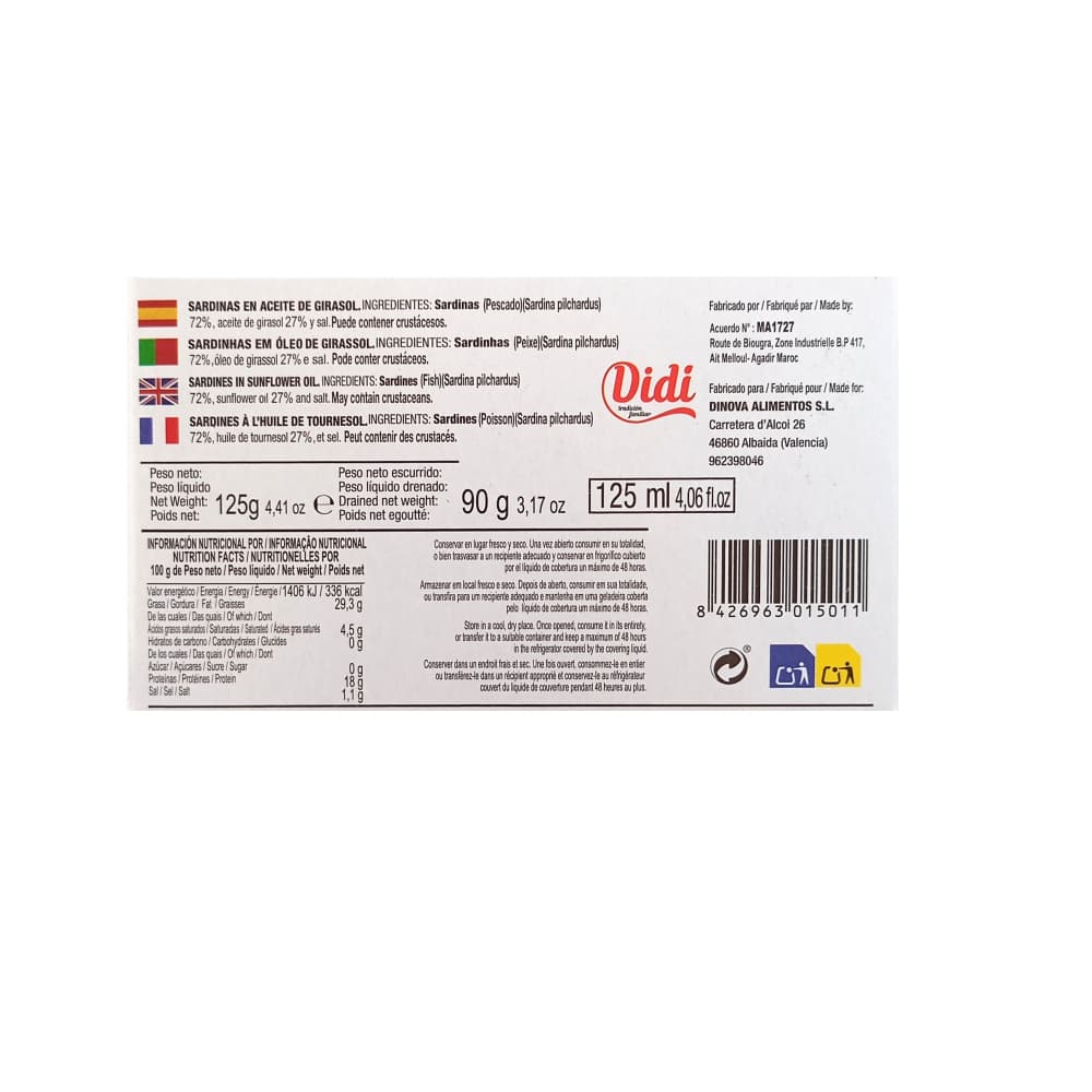 Sardinas en aceite de girasol Didi (125 g / 4.41 oz) - Miniatura 2