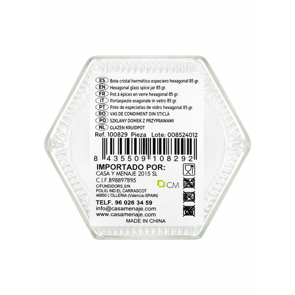 Bote de cristal hermético especiero hexagonal 85 g Casa y Menaje - Miniatura 2