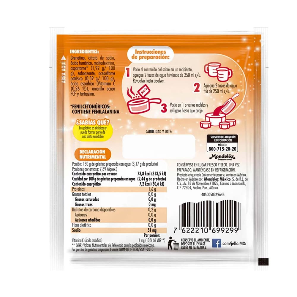 Gelatina sin azúcar fortificada con vitamina C sabor naranja Jell-O (25 g) - Miniatura 3