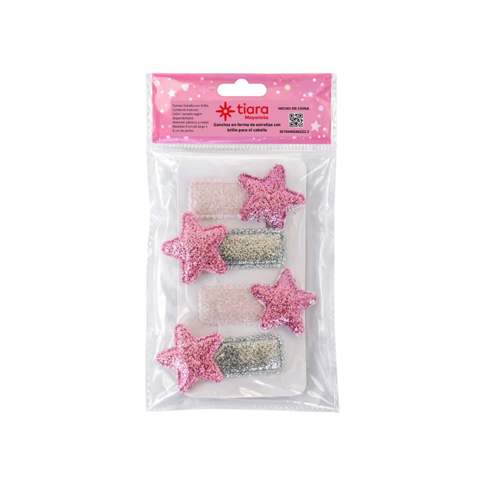 Ganchos en forma de estrellas con brillo para el cabello Tiara (4 U) - Miniatura 5