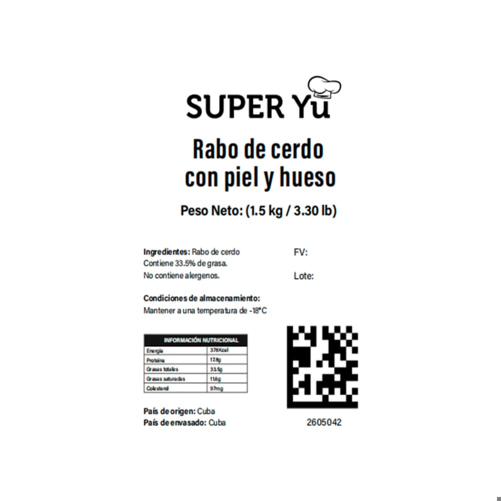 Rabo de cerdo con piel y hueso Super Yu (1.5 kg / 3.30 lb) - Miniatura 3