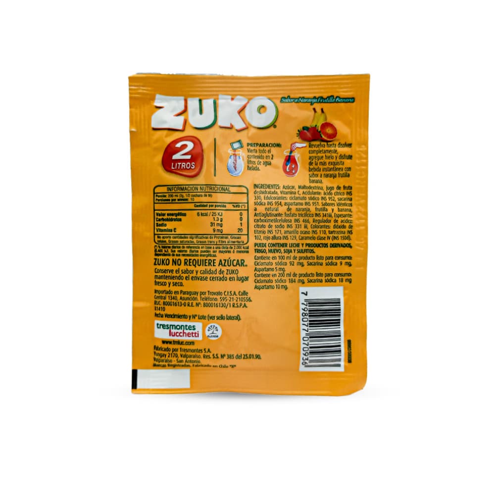 Refresco instantáneo sabor naranja frutilla banana Zuko (20 g) - Miniatura 3