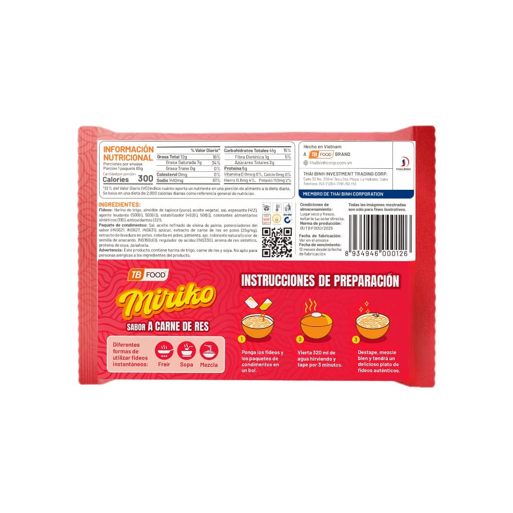 Sopa instantánea de fideos sabor a carne de res Miriko (65 g / 2.29 oz) - Miniatura 2