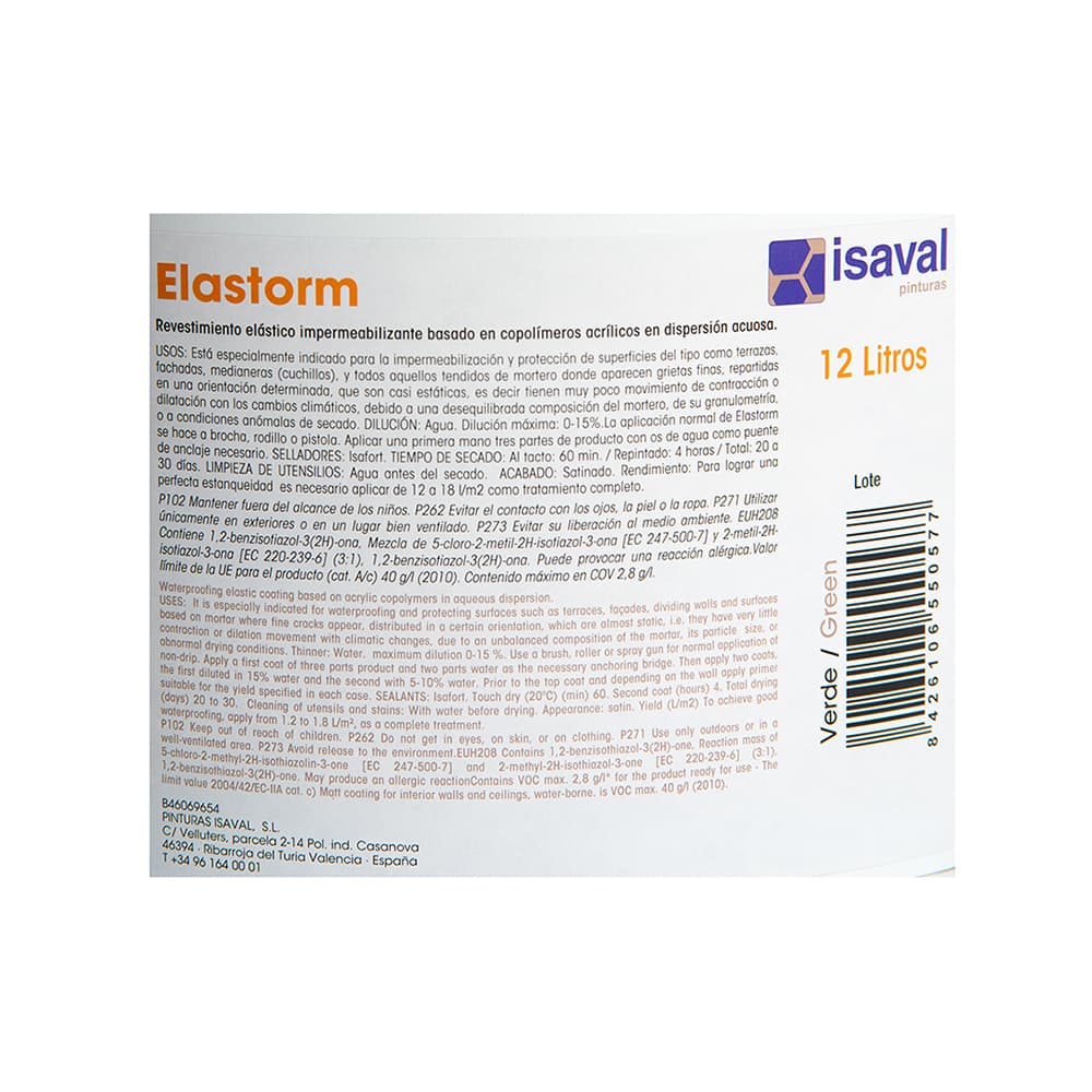 Pintura elástica impermeabilizante color verde elastorm Blancolor Isaval (12 L) - Miniatura 4