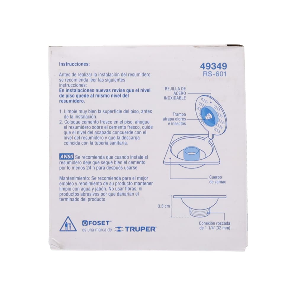 Rejilla de acero inoxidable 4" x 4" FOSET RS-601 - Miniatura 3
