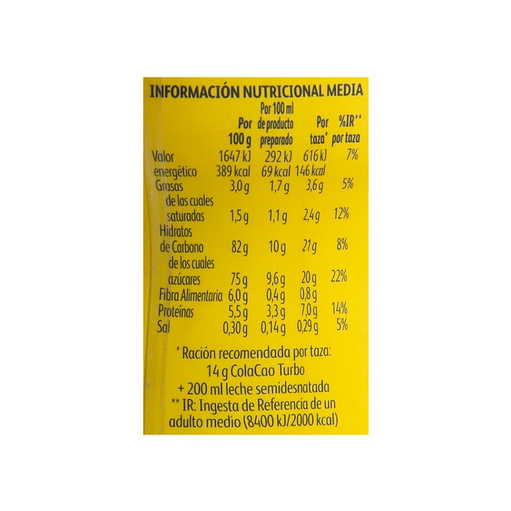 Chocolate en polvo turbo Cola Cao (375 g / 13.22 oz) - Miniatura 3