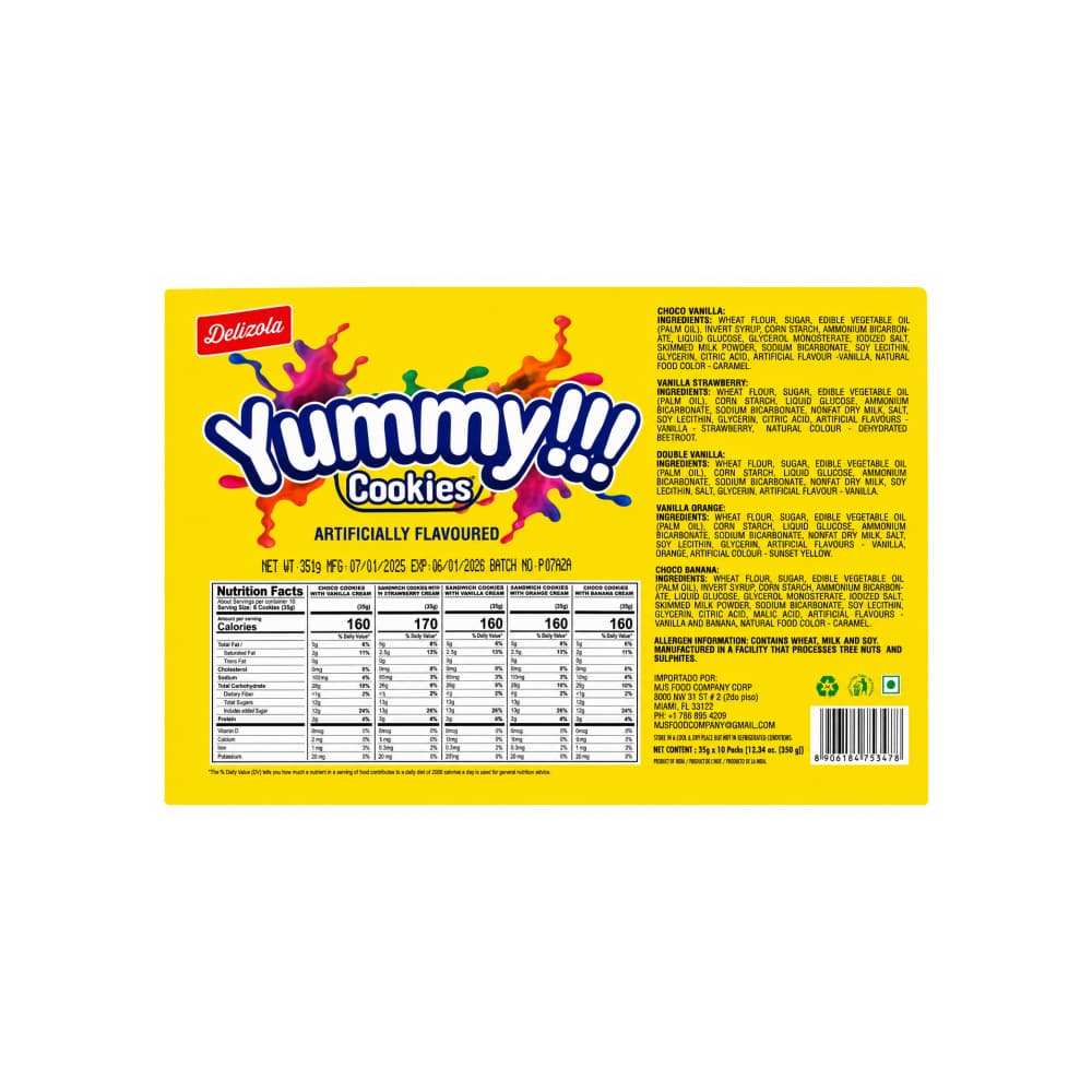 Galletas dulces rellenas de sabores variados Yummy Delizola (10 x 35 g / 1.23 oz) - Miniatura 3