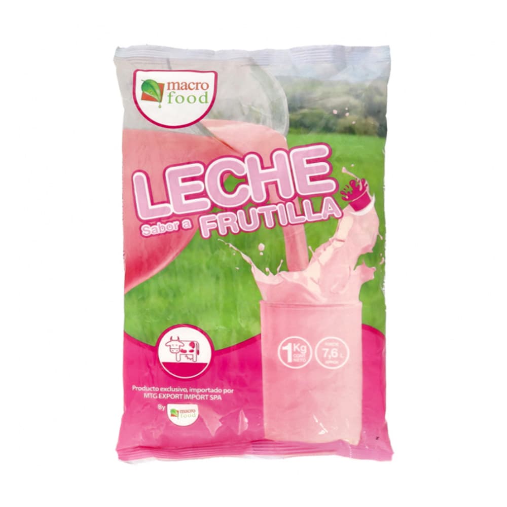 Leche en polvo sabor frutilla -fresa- Macro Food (1 kg / 2.2 lb) - Imagen 1