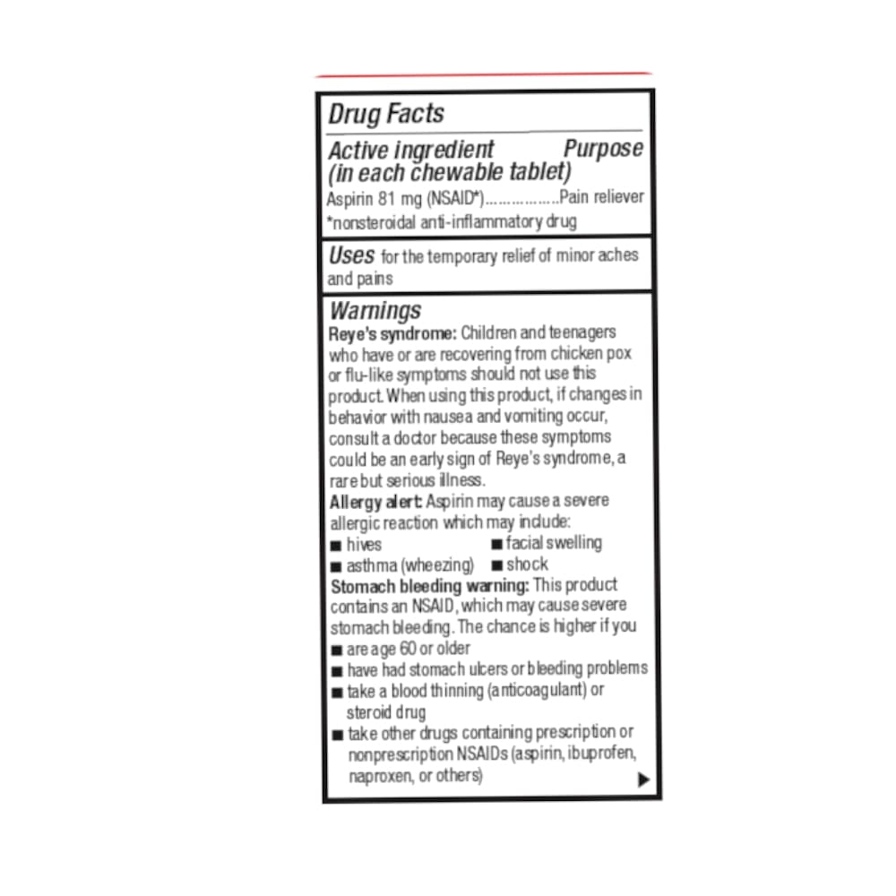 Aspirina masticable sabor cereza 81 mg GoodSense (36 tabletas) - Miniatura 2