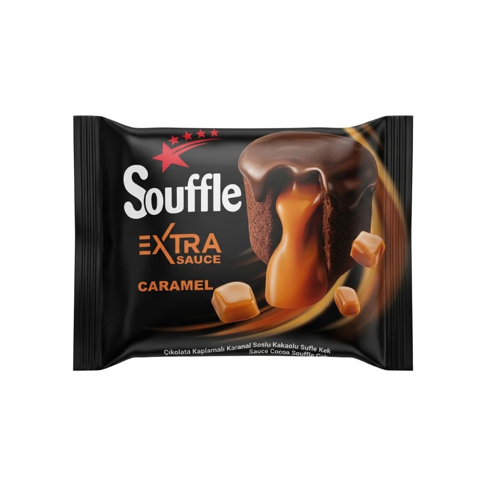 Pastel de chocolate relleno de crema de caramelo Souffle Extra Sauce (45 g / 1.58 oz) - Miniatura 1