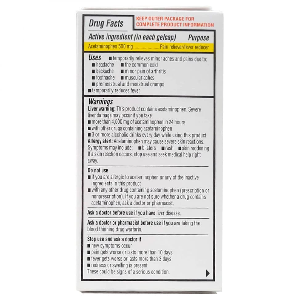 Acetaminofén 500 mg Rugby (100 cápsulas de gel) - Miniatura 2