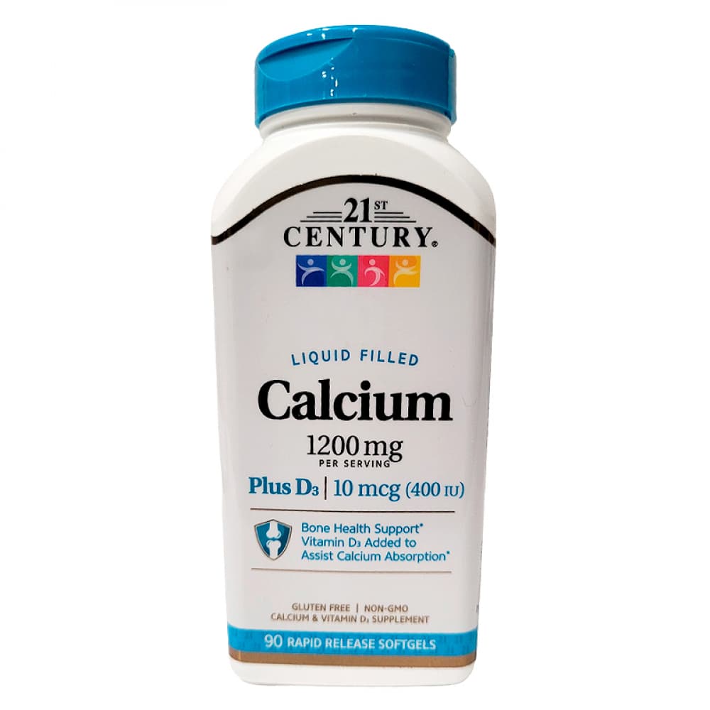 Calcio 1200 mg + Vitamina D3 10 mcg / 400 IU 21st Century (90 cápsulas blandas) - Imagen 1