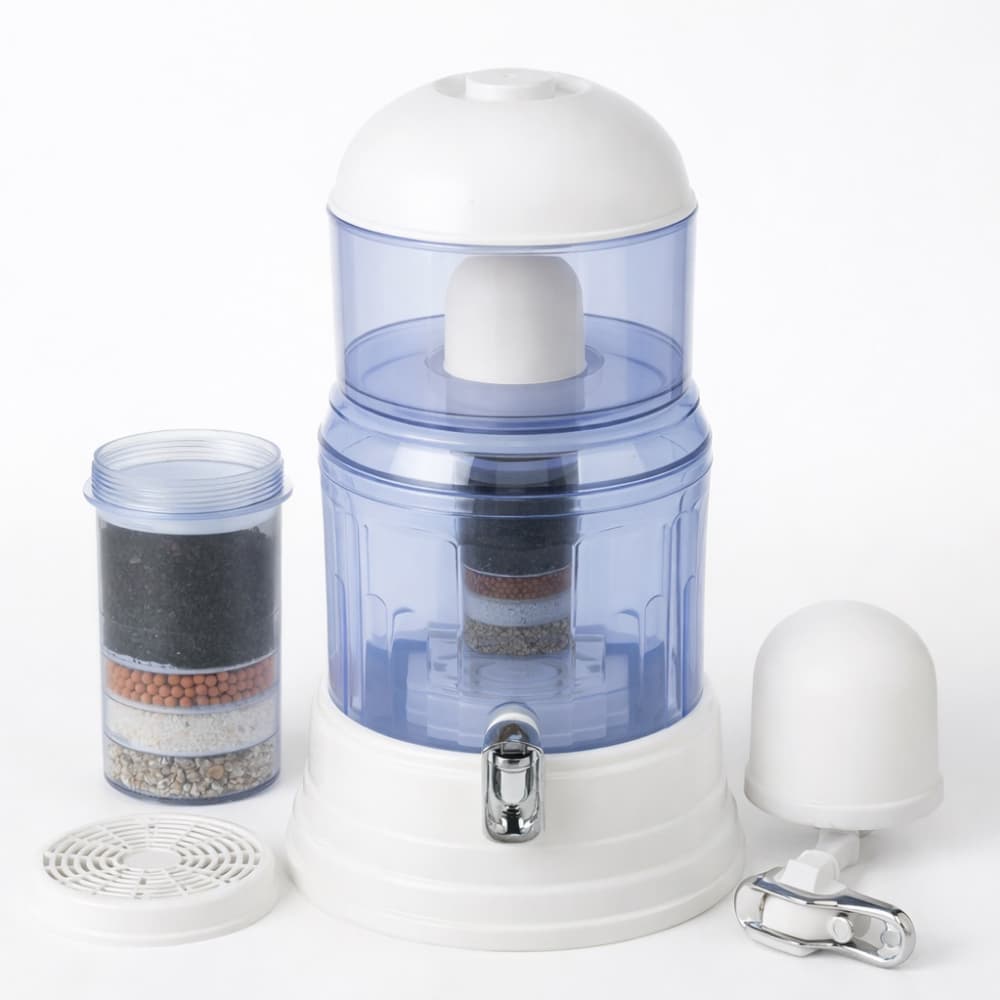 Purificador de agua por gravedad transparente de 16 L TATO KL208 con piezas de recambio - Miniatura 1