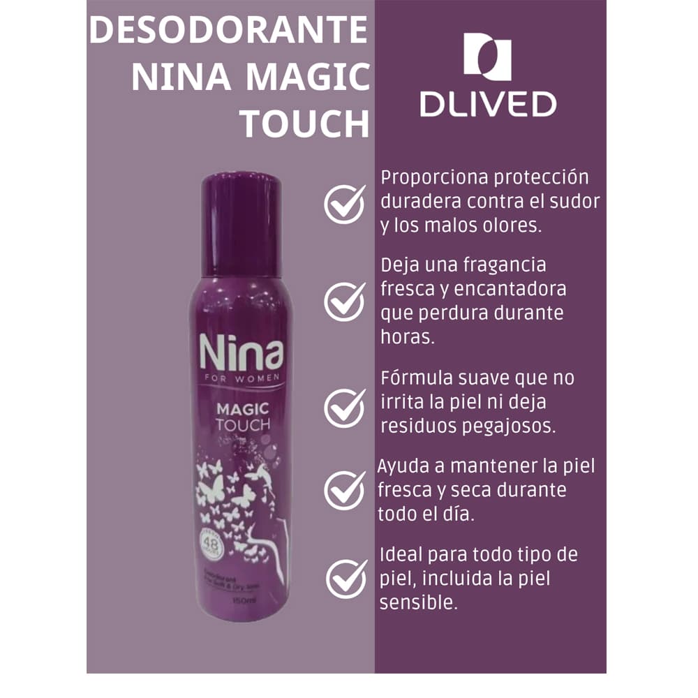 Desodorante pulverizador femenino toque mágico Nina (150 ml) - Miniatura 2
