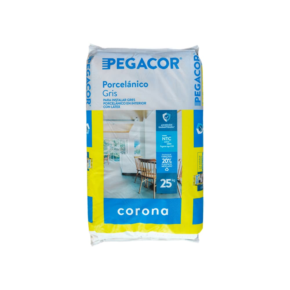 Cemento cola gris para instalación de porcelanato en interiores Pegacor Corona (25 kg / 55.12 lb) - Miniatura 1