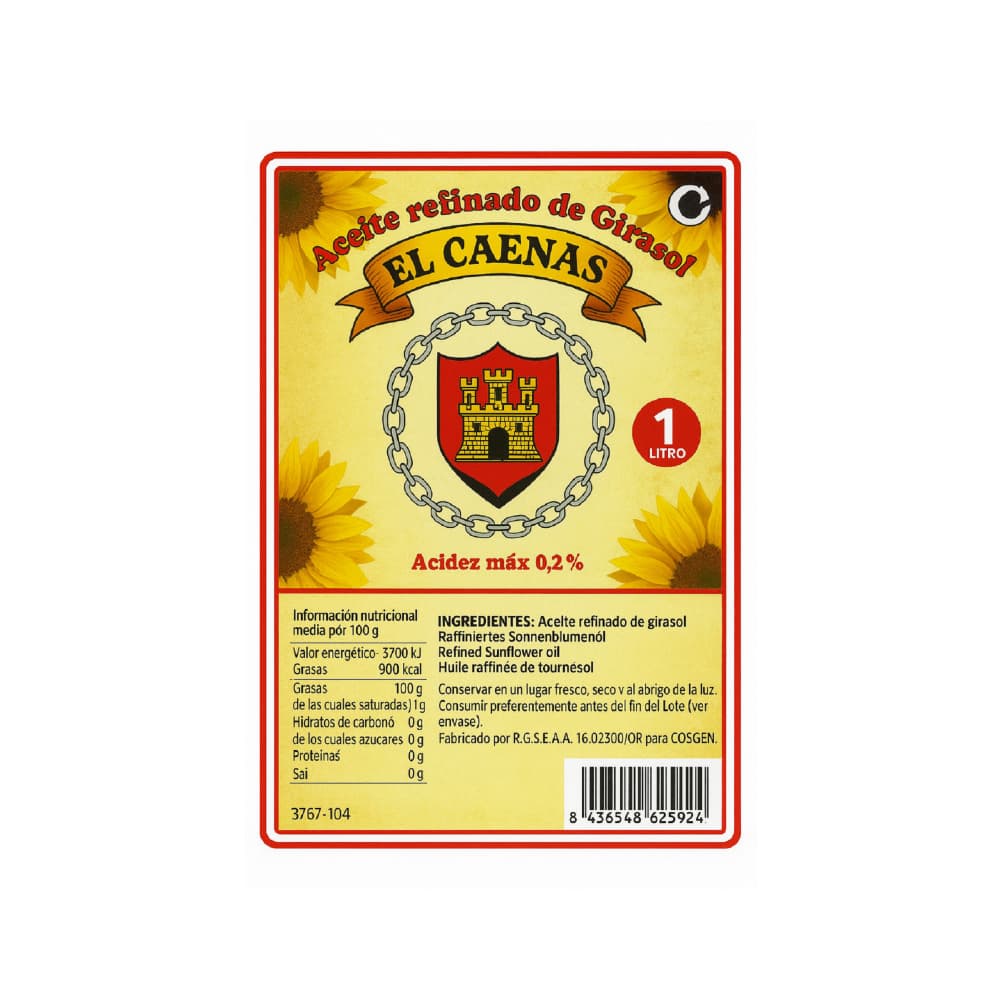 Aceite refinado de girasol El Caenas (6 x 1 L) - Miniatura 3