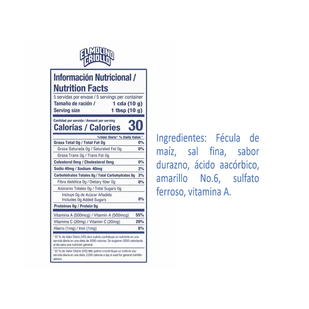 Maicena sabor melocotón El Molino Criollo (50 g / 1.76 oz) - Miniatura 3