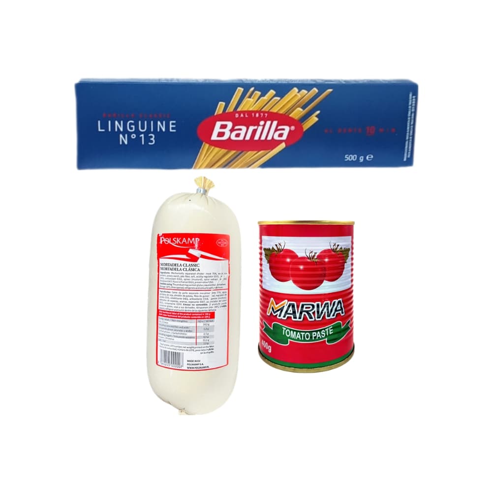 Pasta linguine No.13 + Mortadela clásica + Pasta de tomate - Imagen 1