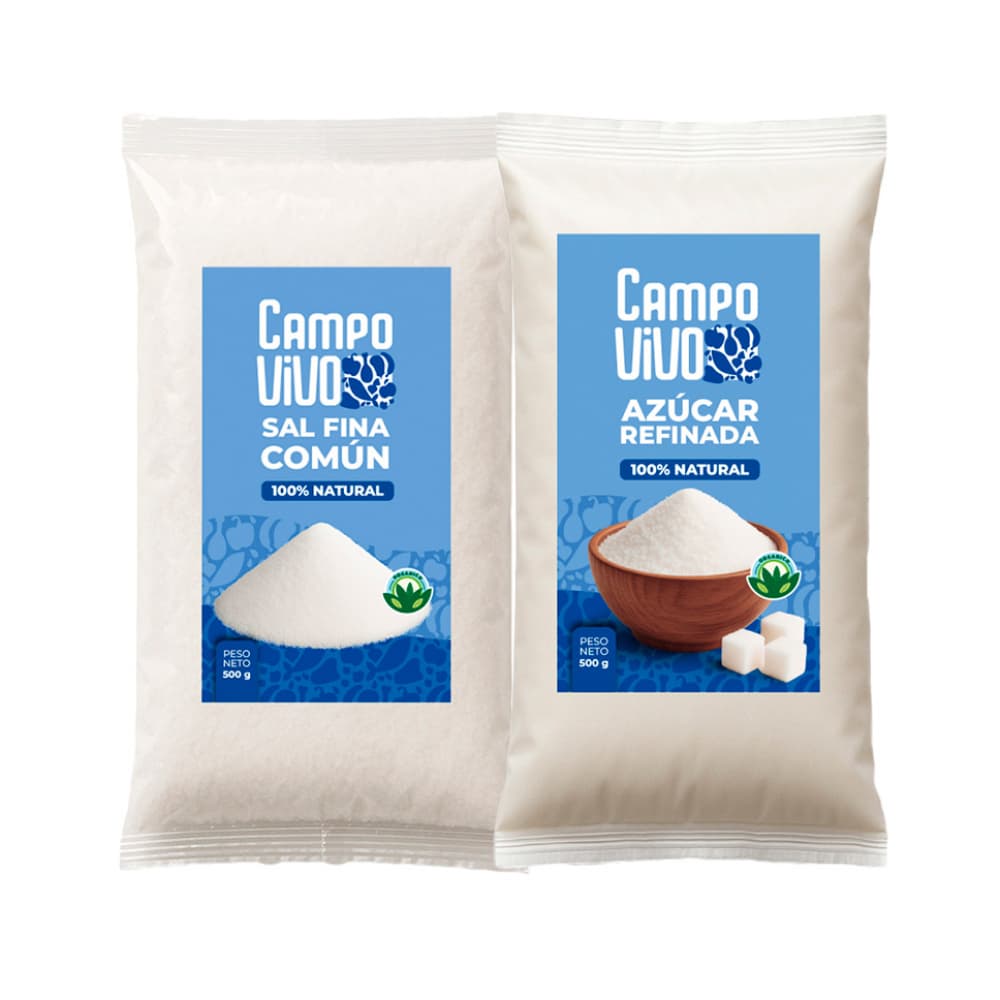 Combo dulce y salado Campo Vivo: Sal fina común + Azúcar blanca refinada - Imagen 1