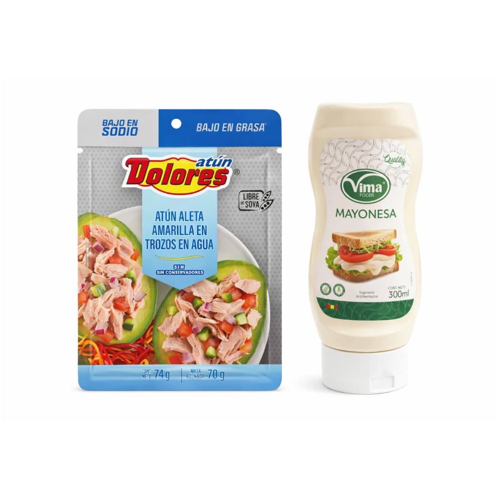 Atún aleta amarilla en trozos en agua Dolores (74 g / 2.61 oz) + Mayonesa Vima Foods (300 ml) - Miniatura 1