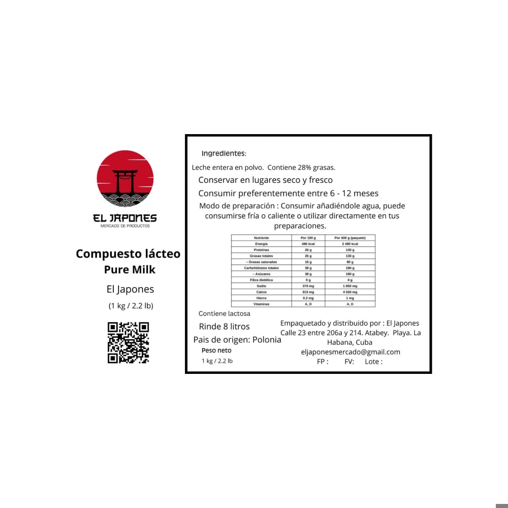 Compuesto lácteo Pure Milk (1 kg / 2.2 lb) - Miniatura 3
