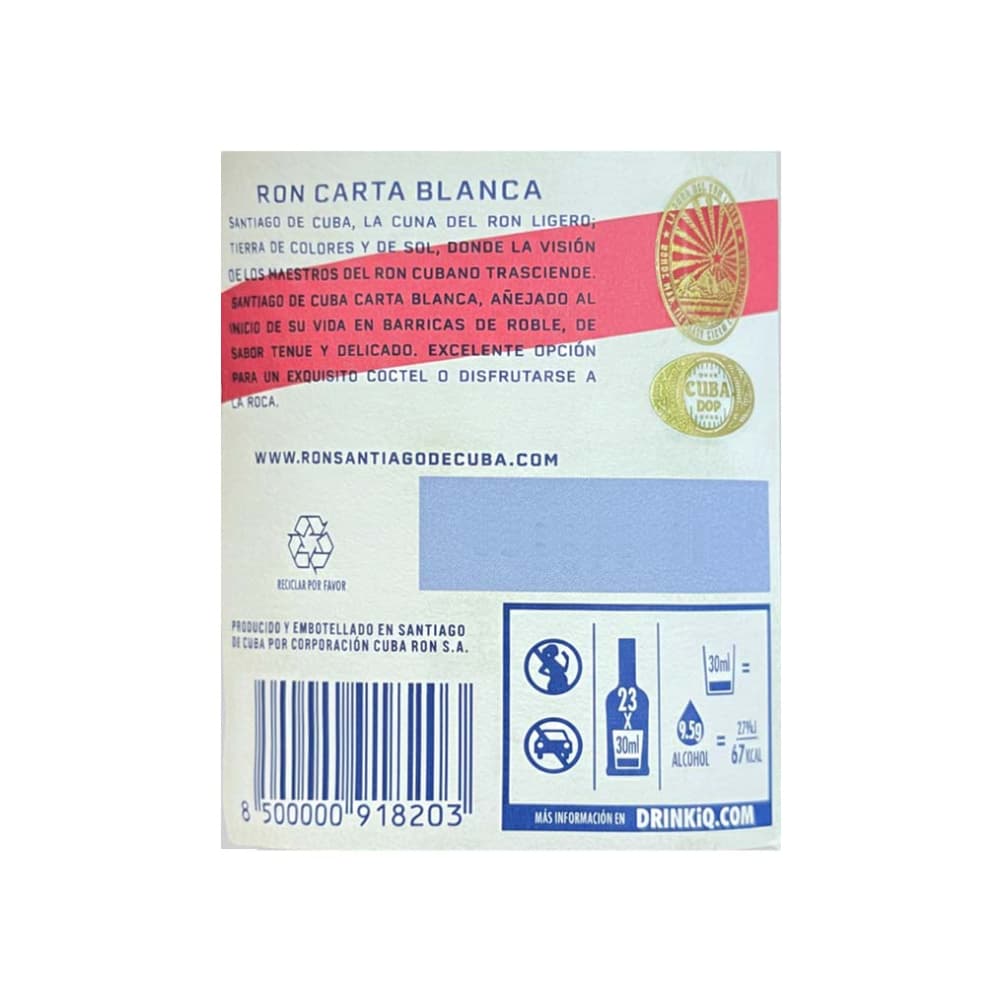 Ron carta blanca 40 % vol Santiago de Cuba (700 ml) - Miniatura 2