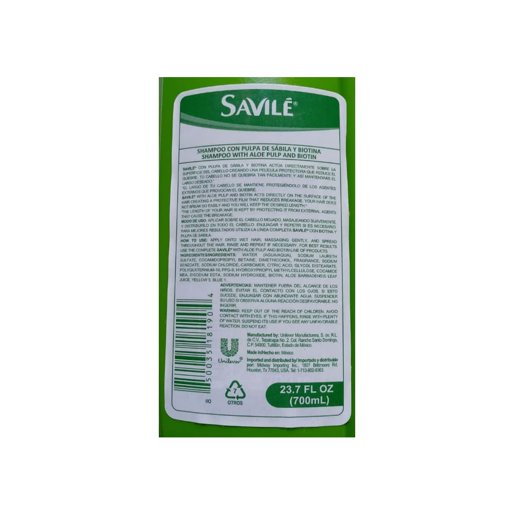 Champú de biotina y sábila Savilé (700 ml) - Miniatura 2