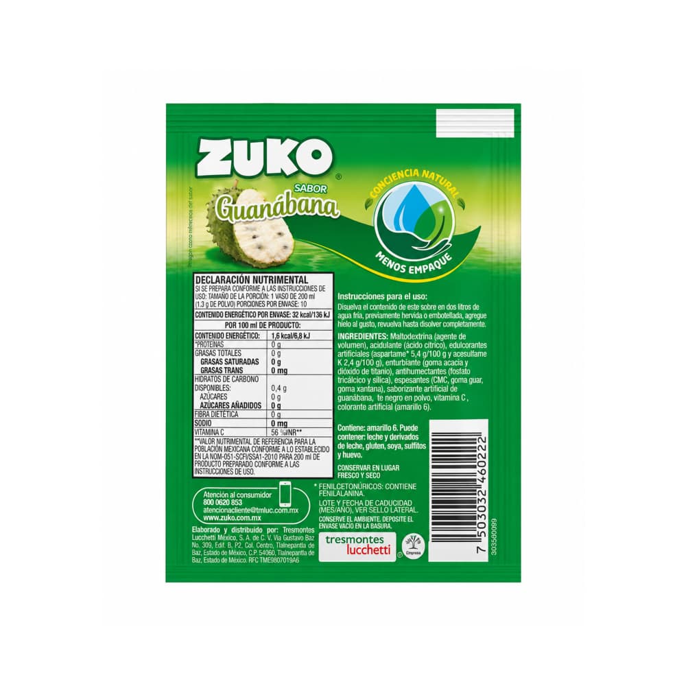 Refresco instantáneo sabor guanábana Zuko (13 g / 0.46 oz) - Miniatura 2