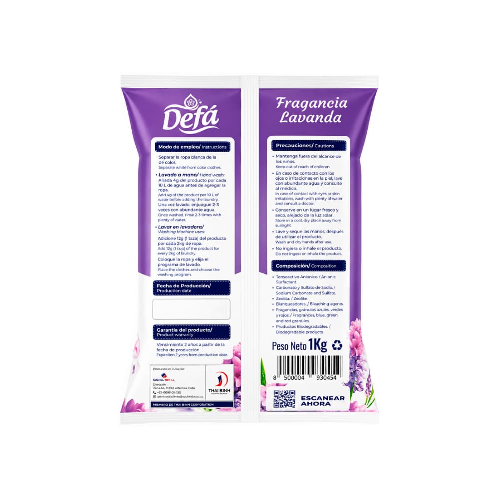 Detergente en polvo multiusos fragancia de lavanda Defá (1 kg / 2.2 lb) - Miniatura 2
