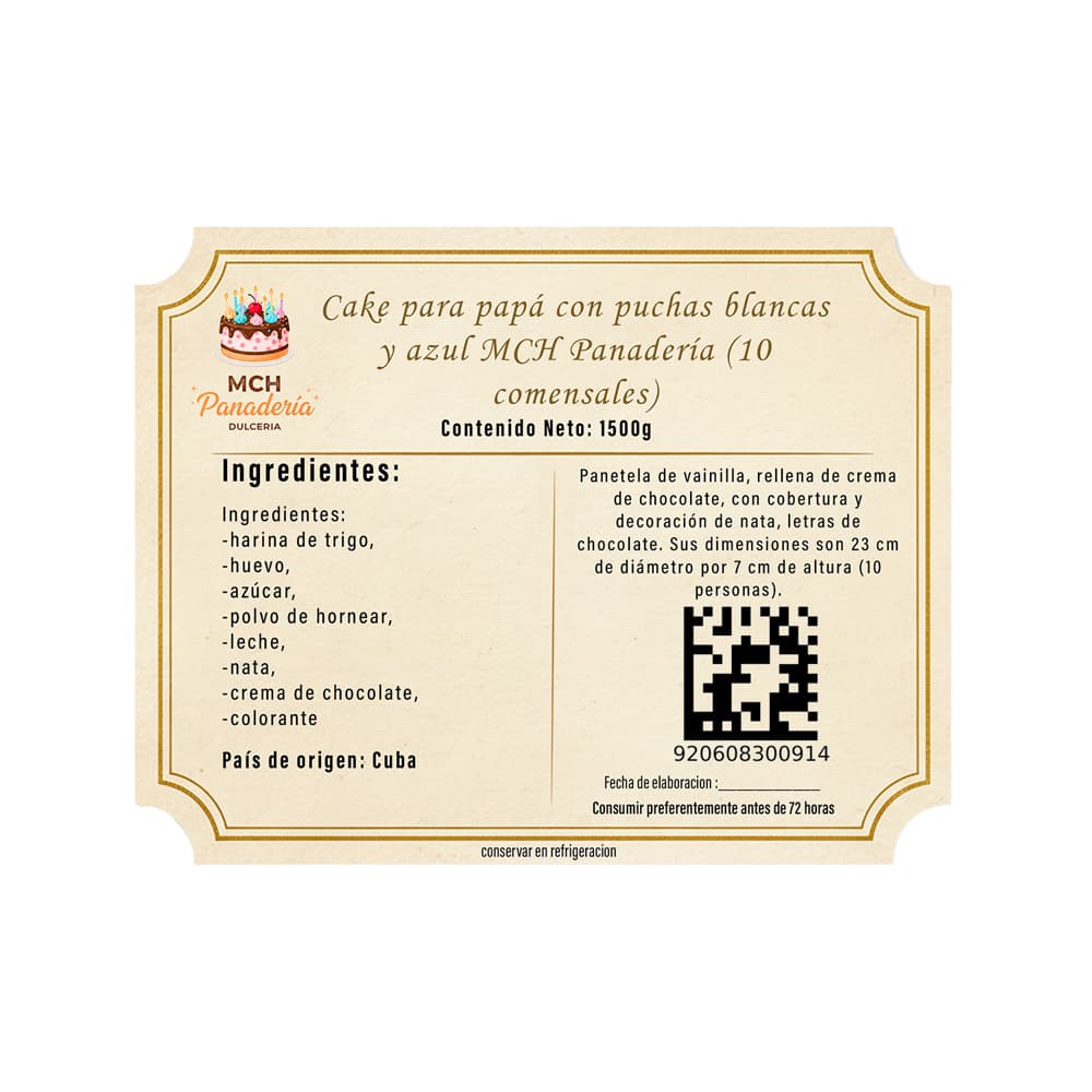 Cake para papá con puchas blancas y azul MCH Panadería (10 comensales) - Miniatura 3