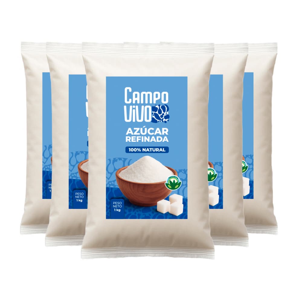 Azúcar blanca refinada Campo Vivo (5 x 1 kg / 2.2 lb) - Imagen 1