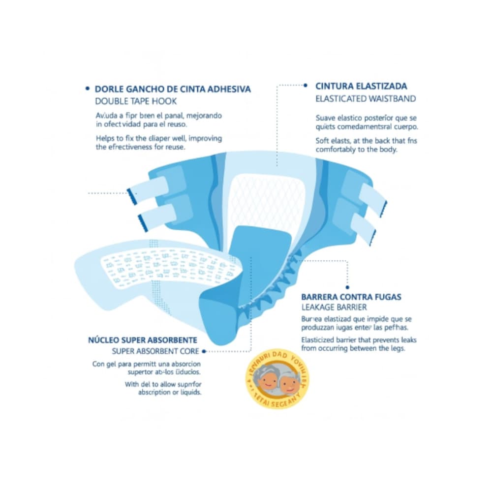 Pañales desechables para adultos talla M elásticos TB Care Supreme (10 U) - Miniatura 2