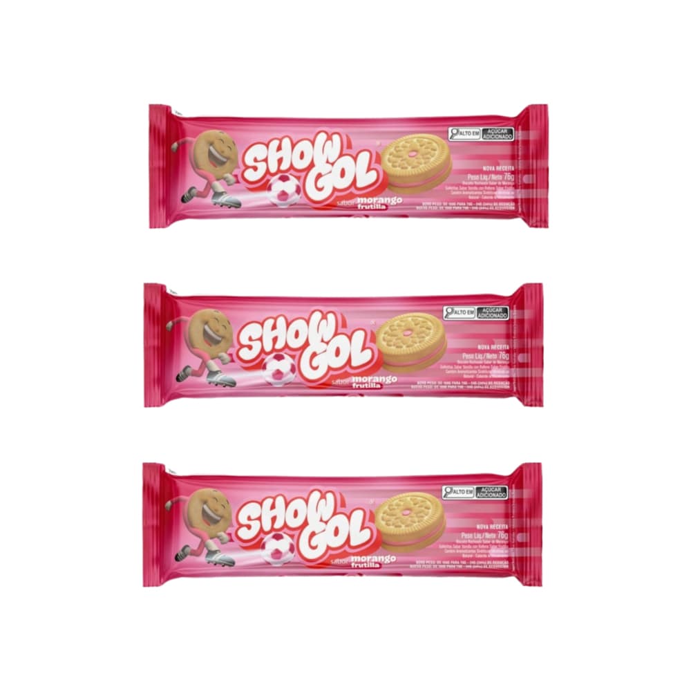 Galletas sabor vainilla rellenas con crema sabor a fresa Show Gol (3 x 76 g / 2.68 oz) - Miniatura 1