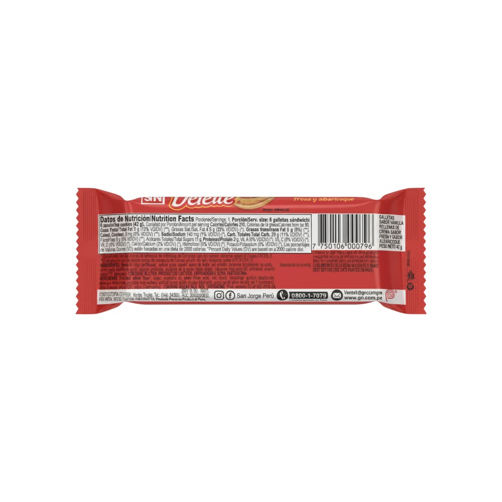 Galletas sabor vainilla con crema sabor fresa y albaricoque Doble Deleite GN (42 g / 1.48 oz) - Miniatura 2