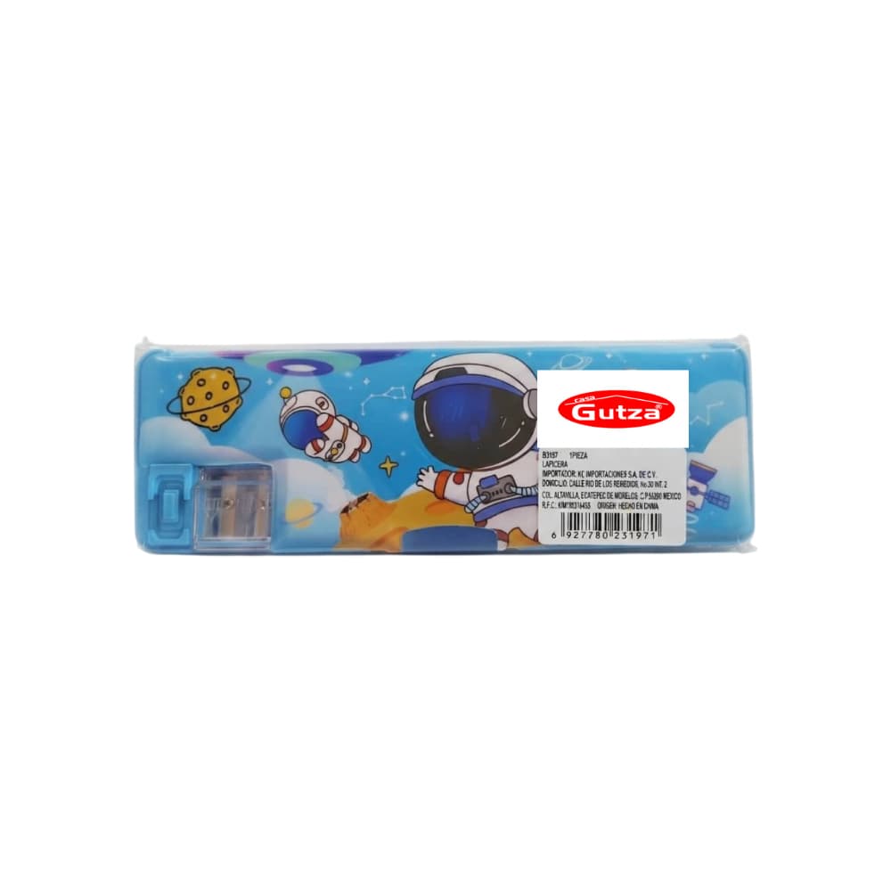 Estuche escolar para lápices de plástico con sacapuntas azul con diseño del espacio Gutza - Miniatura 4