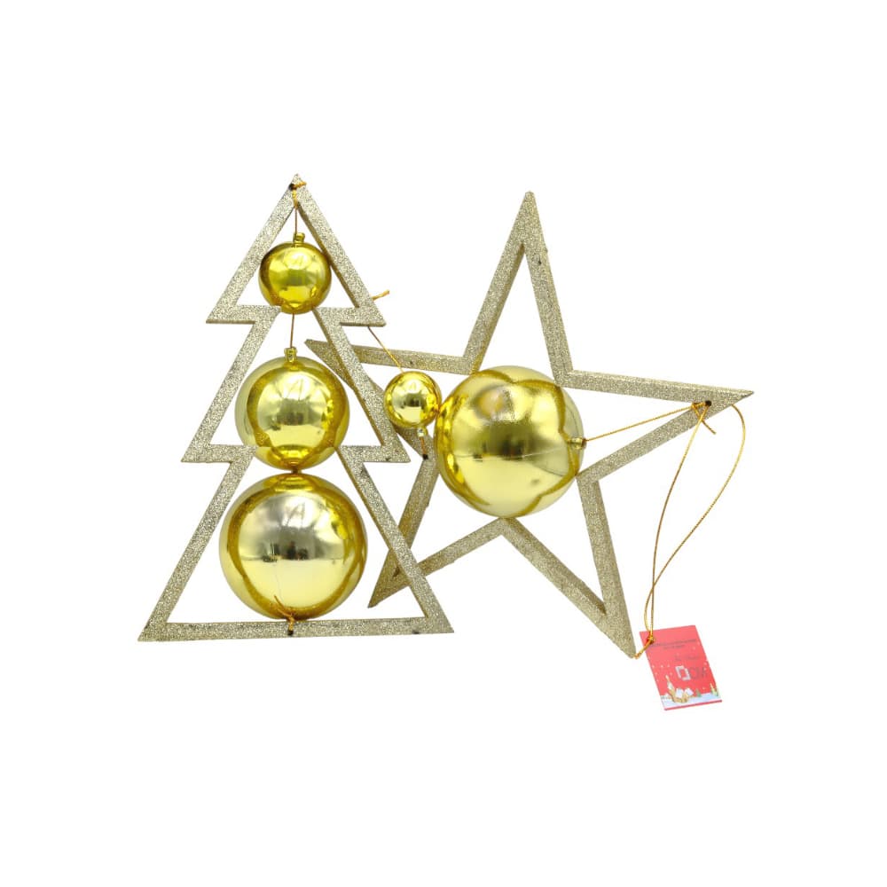 Colgante de PVC estrella/árbol con bolas doradas 70 x 30 cm Casa y Menaje - Miniatura 2