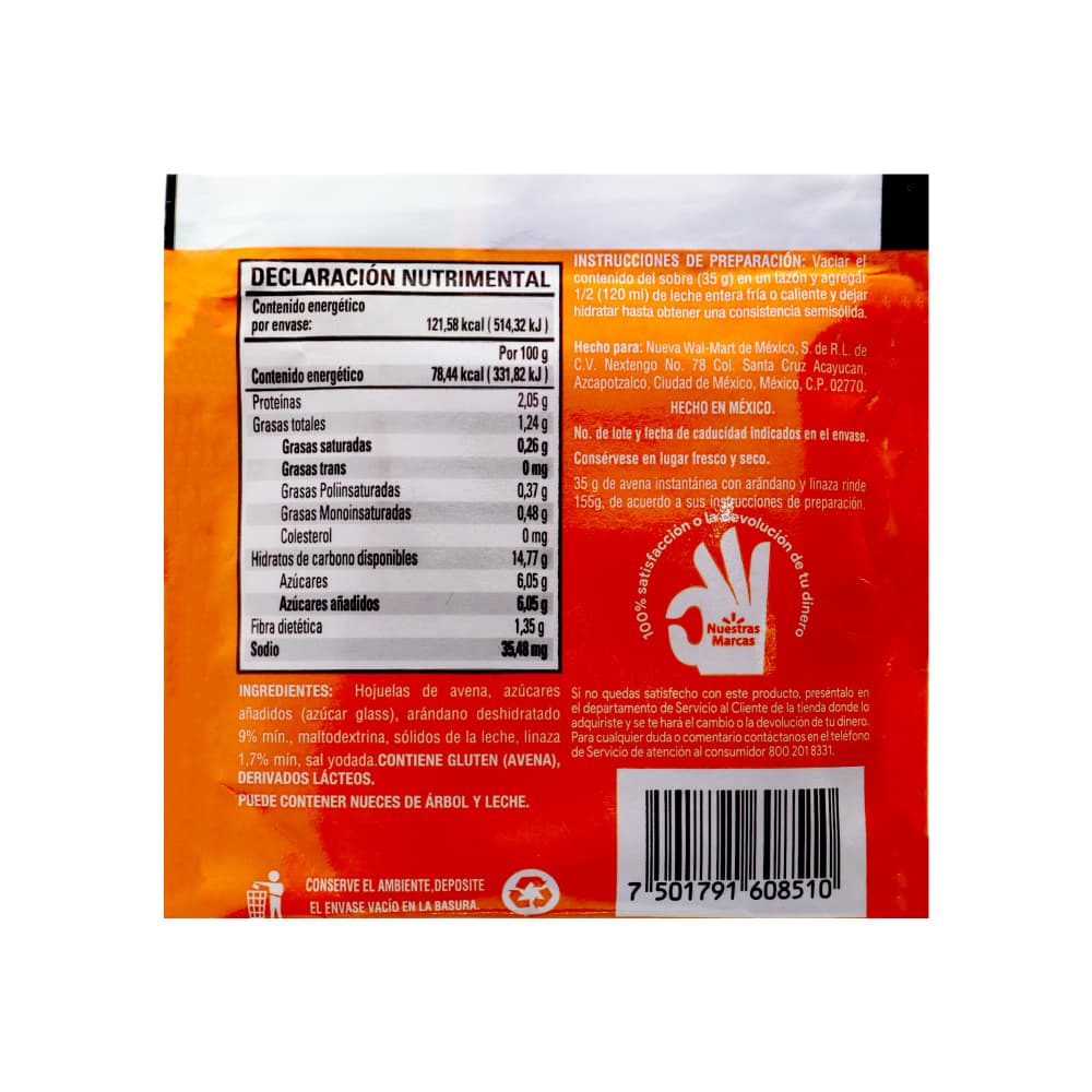 Avena instantánea con arándano y linaza Great Value (35 g / 1.23 oz) - Miniatura 3