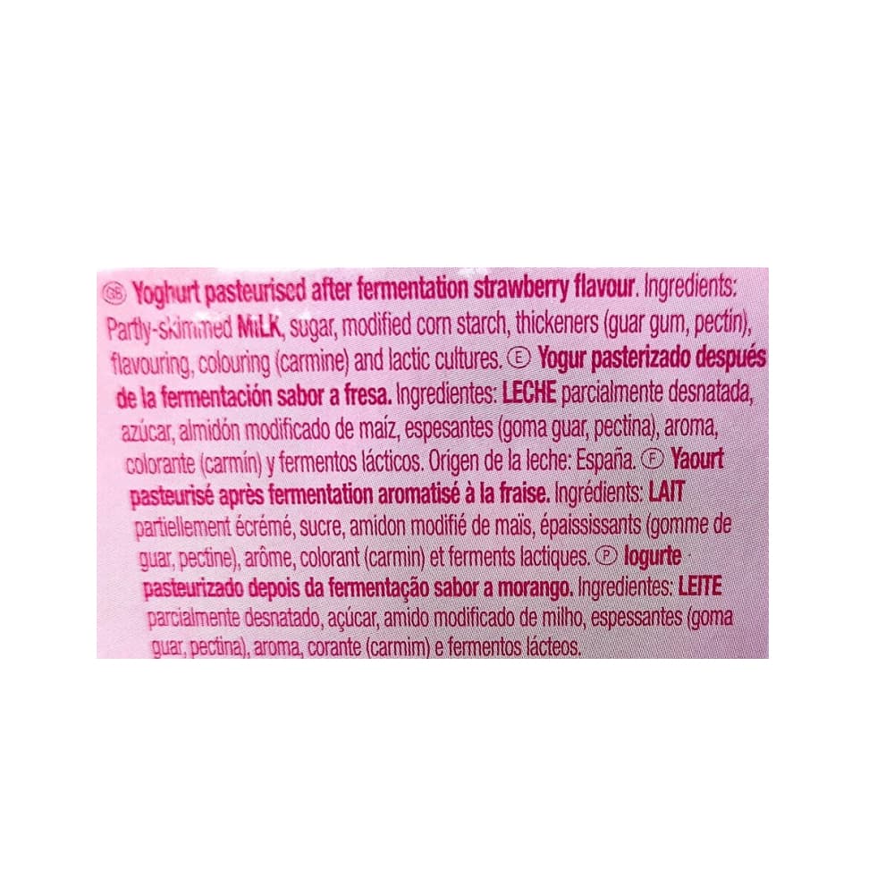 Yogur pasteurizado sabor a fresa Yogu+ Feiraco (4 x 125 g / 4.40 oz) - Miniatura 3