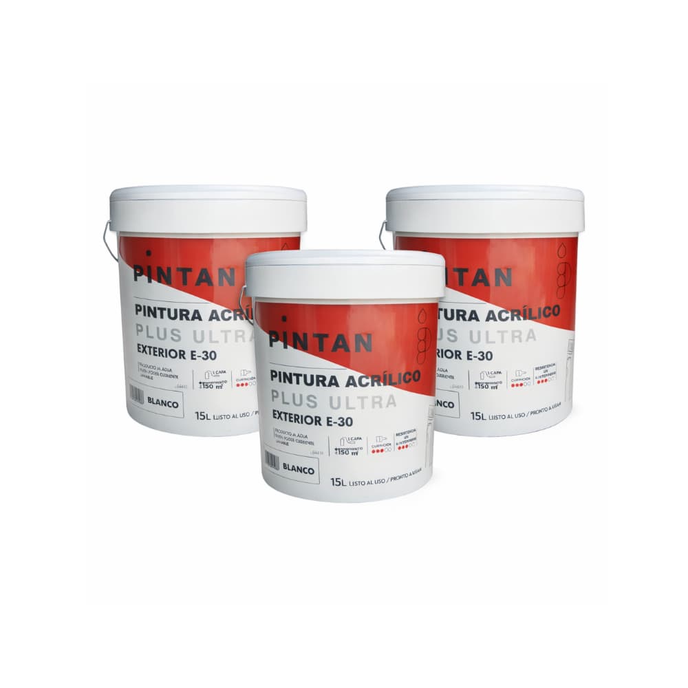 Pintura acrílica exterior color blanco Pintan (3 x 15 L) - Miniatura 1