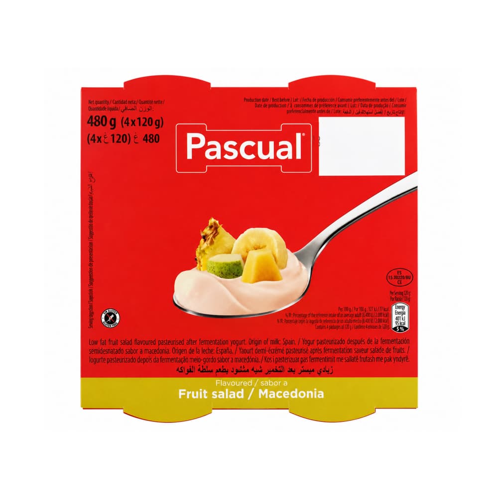 Yogur pasteurizado después de la fermentación semidesnatado sabor a macedonia Pascual (12 x 120 g / 4.23 oz) - Miniatura 2