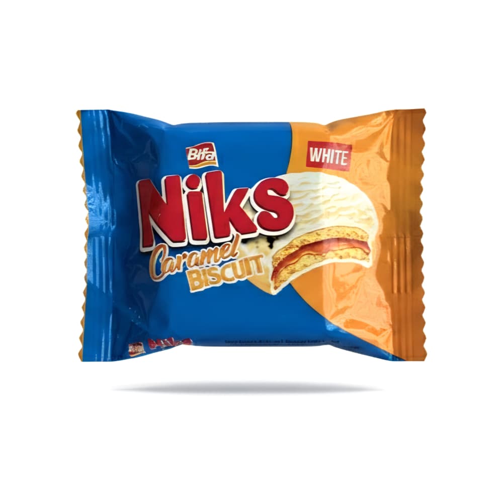 Galleta rellena de caramelo con cobertura de chocolate blanco Niks (55 g / 1.94 oz) - Imagen 1